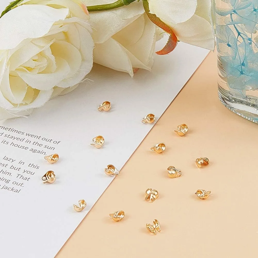 100 шт. наконечники для золотых бусин из нержавеющей стали открытые крышки с