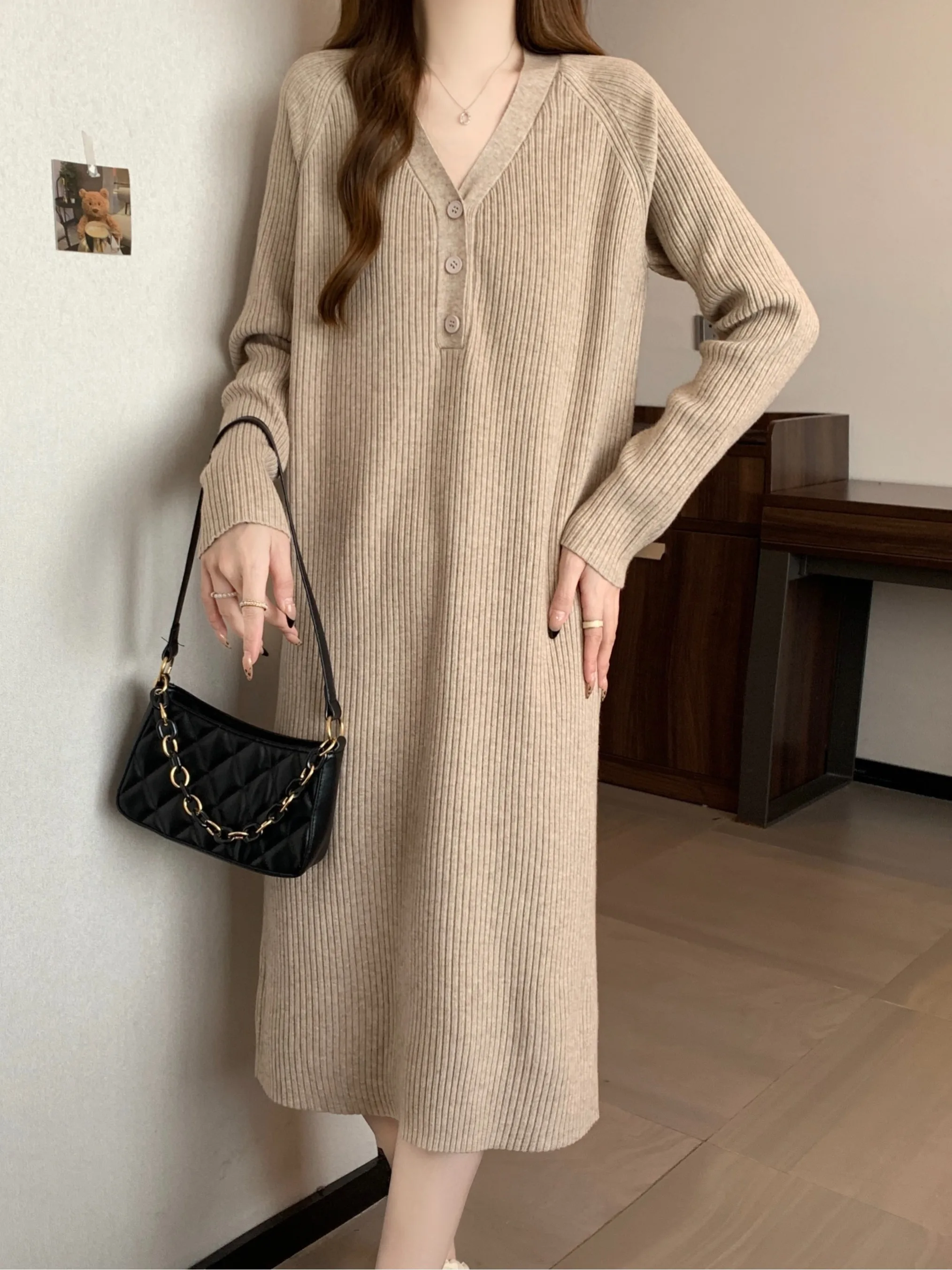 Осенне-зимняя высококачественная трикотажная юбка с длинными рукавами и