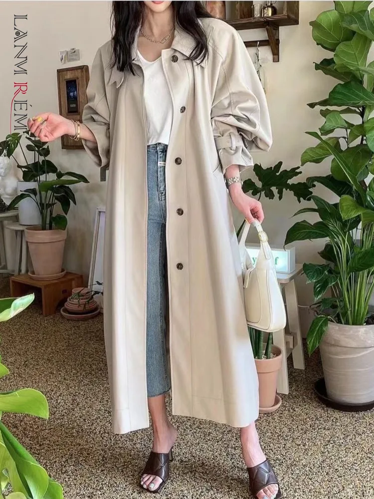 

LANMREM Long Trench Coat For Women 2022 Autumn New Solid Color Single Breasted Loose Fashion Belt Windbreaker Streetwear 2R7762