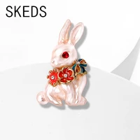 skeds fashion cute enamel rabbit brooches for women kids lovely animal crystal brooch pin student bag clothing accessories gift