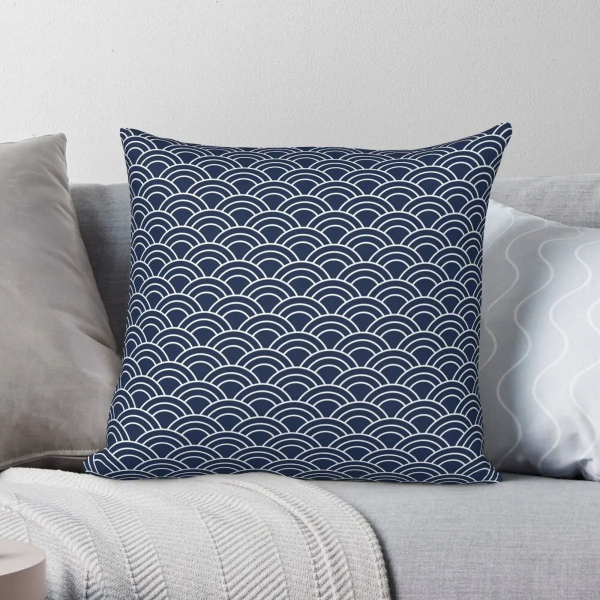 

Japanese Wave Navy Blue Geometric Pillowcase Polyester Linen Velvet Creative Zip Decor Throw Pillow Case Home Cushion Case