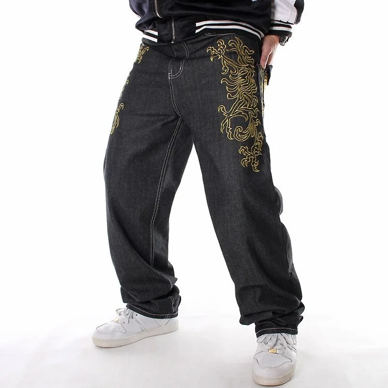 Straight Pants Embroidered Hip-hop Skateboard Trendy Men Loose Denim Pants Plus Size Baggy Jeans Streetwear Men
