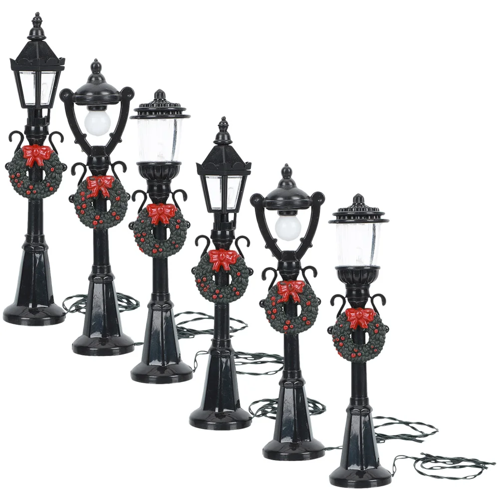 6 шт. черные уличные фонари украшения маленькие лампы свет пейзаж фигурка из