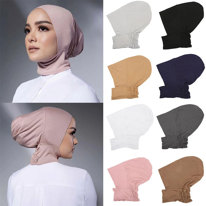 

Женский шарф, однотонное хлопковое нижнее белье, тянущийся хиджаб, Шапка-тюрбан, головной платок, хиджаб, нижнее белье, шали, мусульманский ж...
