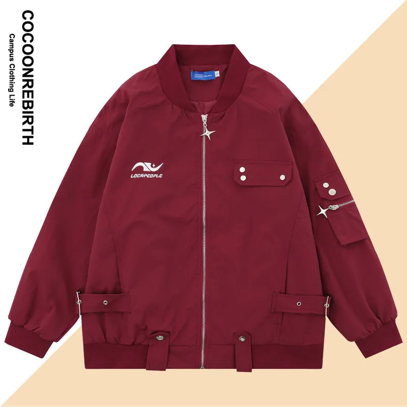 

Куртка-бомбер мужская в стиле ретро, бейсбольная куртка на молнии, с вышивкой, свободная верхняя одежда в стиле унисекс, весна-осень
