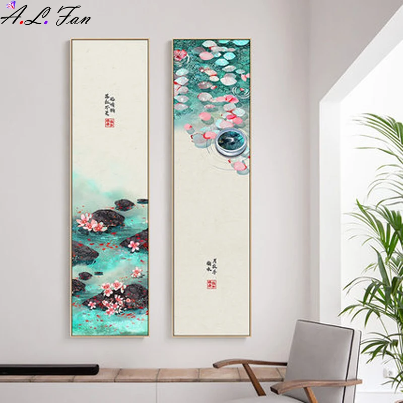 Vintage Plant Flower Lotus Canvas Painting Japanese Style Landscape Art Poster Print for Living Room Hotel Wall Pictures |