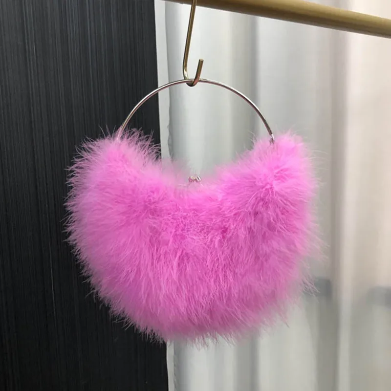 Роскошный Розовый клатч с перьями страуса и полумесяцем женские свадебные