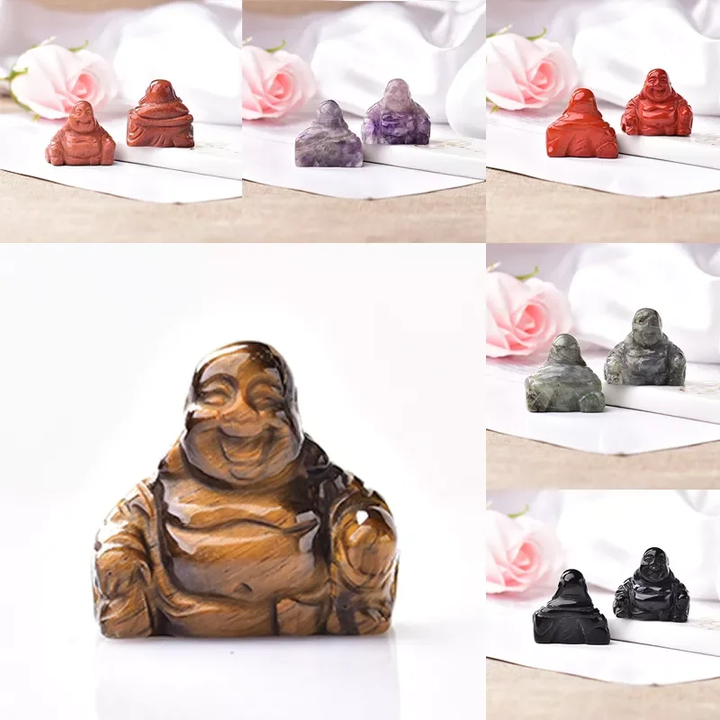 

Natural Crystal Stone Carved Maitreya Buddha Fengshui Crystal Statue Craft Statue Religious Home Decoration Art Collection Gift