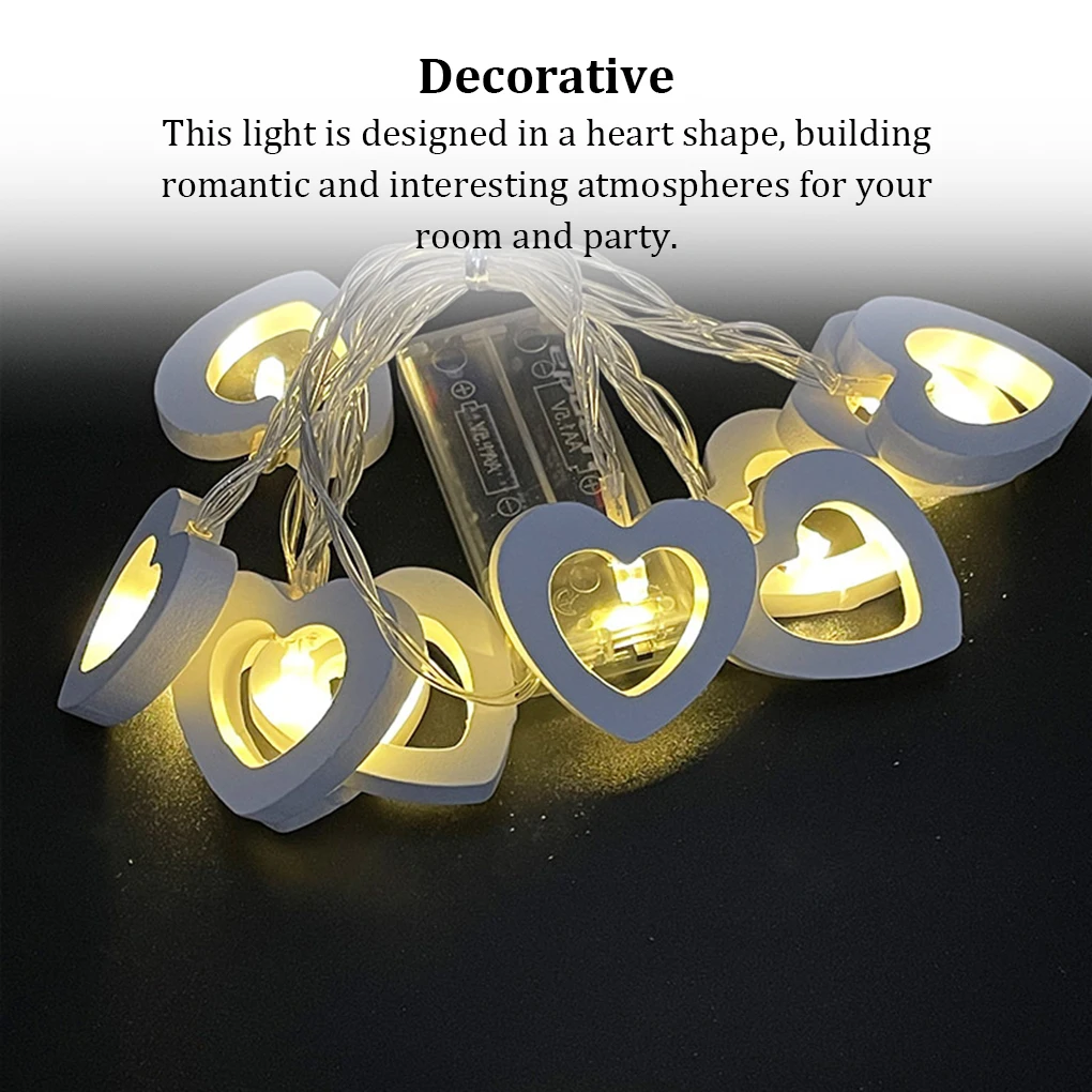 

String Light Wood Heart Festival Lamp Indoor Outdoor Battery Operated Lighting Decoration Window Tree 3 Meters 20 Lights