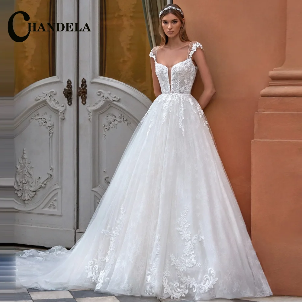 

CHANDELA Modest Wedding Dresses Cap Sleeve Scoop A-Line Appliques Formal Pleat Bridal Gown Made To Order Brautkleid For Women