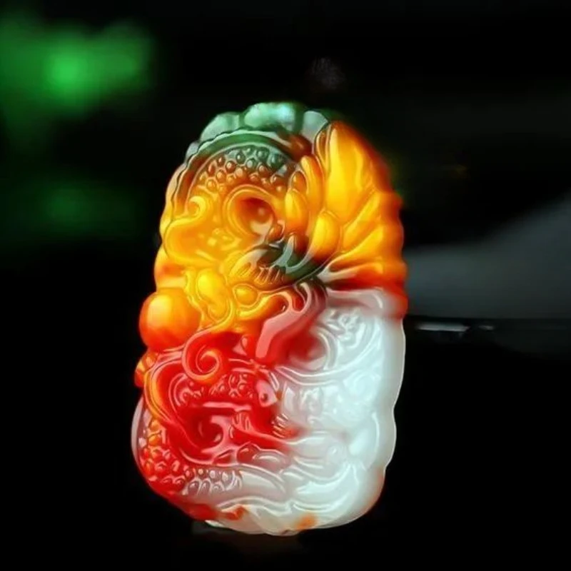 Красочная подвеска в виде Нефритового дракона Мужская красочная Золотая нефрита