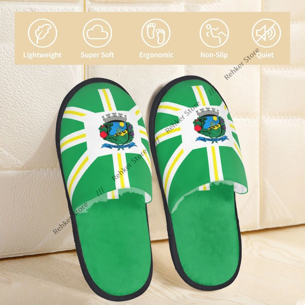 Soft Plush Cotton Bandeira Valinhos Flag Slippers Shoes Non-Slip Floor Indoor Furry For Bedroom