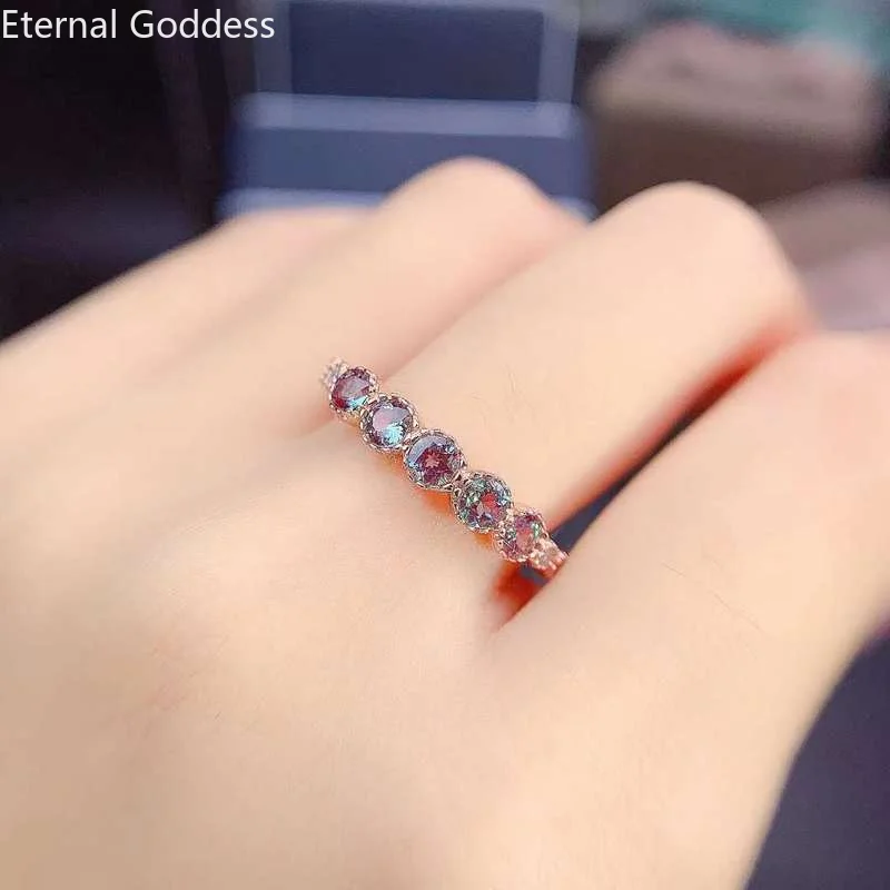 Beautiful 925 Sterling Silver 3mm Color Change Stone Lab Grown Alexandrite Ring Engagement Wedding Ring for Women Gift
