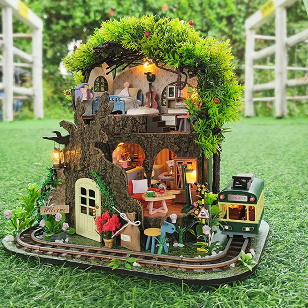 

New DIY Dollhouse Treehouse Series Wooden Furniture Toys Miniature Scene Model Construction Toys Birthday Gift For Children