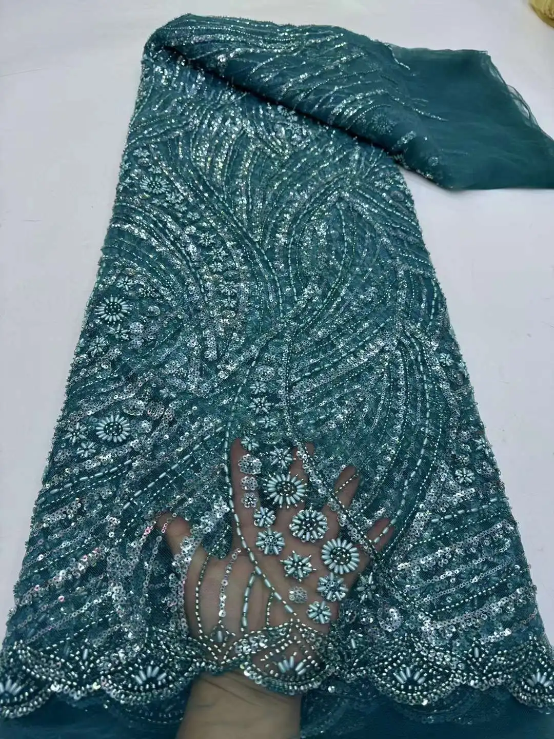 Роскошная фототкань 2024 высококачественные вышитые бусины африканская