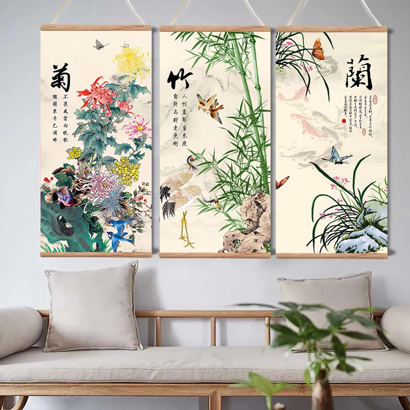 

Картина на холсте с изображением цветов и растений в скандинавском современном китайском стиле