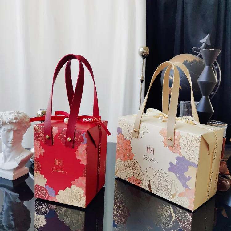 

10pcs Dessert Donut Cake Candy Bird's Nest Food Handle Packing Boxes Party Holiday Gift Portable Square Carton Packageing