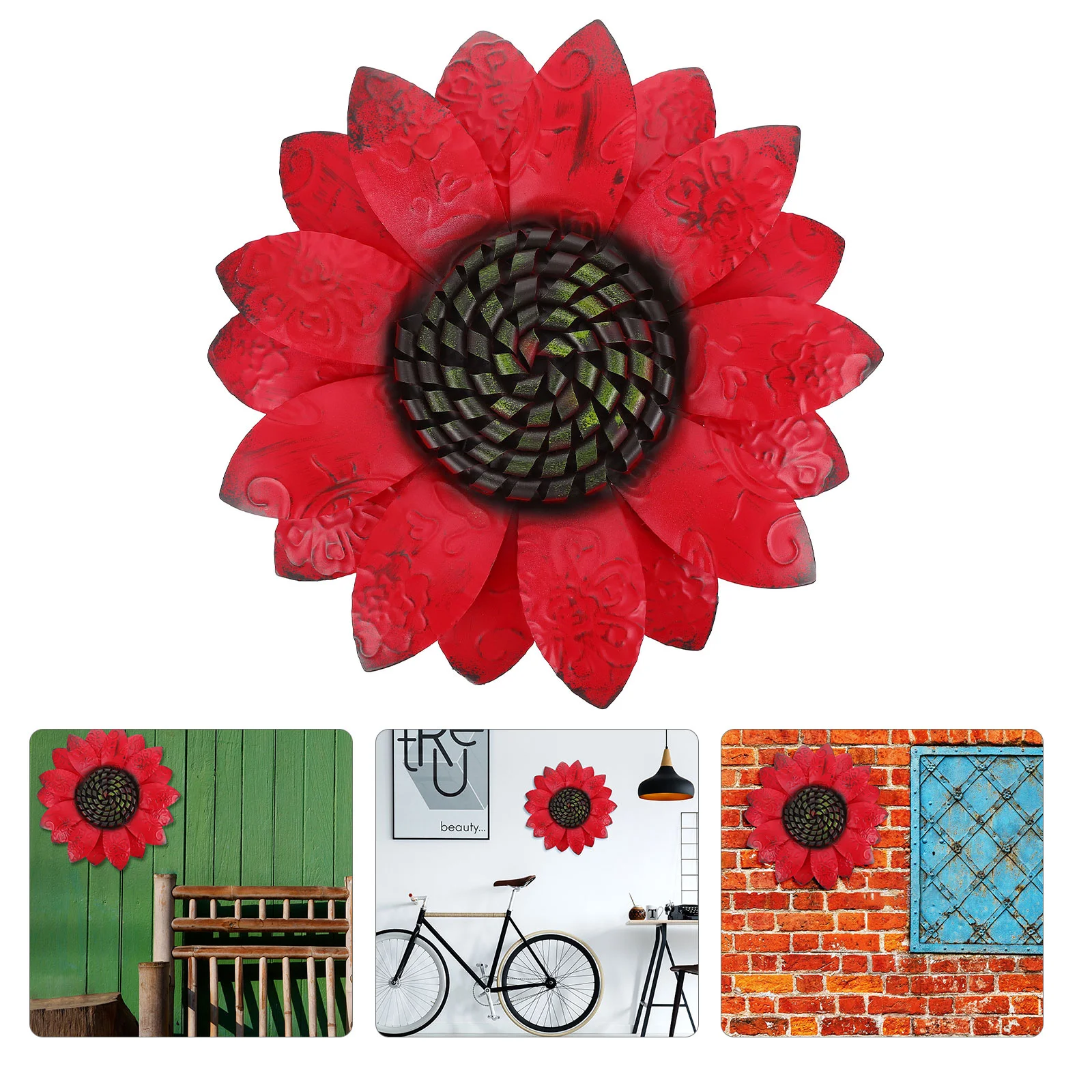 

1Pc Simulated Flower Wall Hanging Decor Iron Garden Wall Adornment (Red)