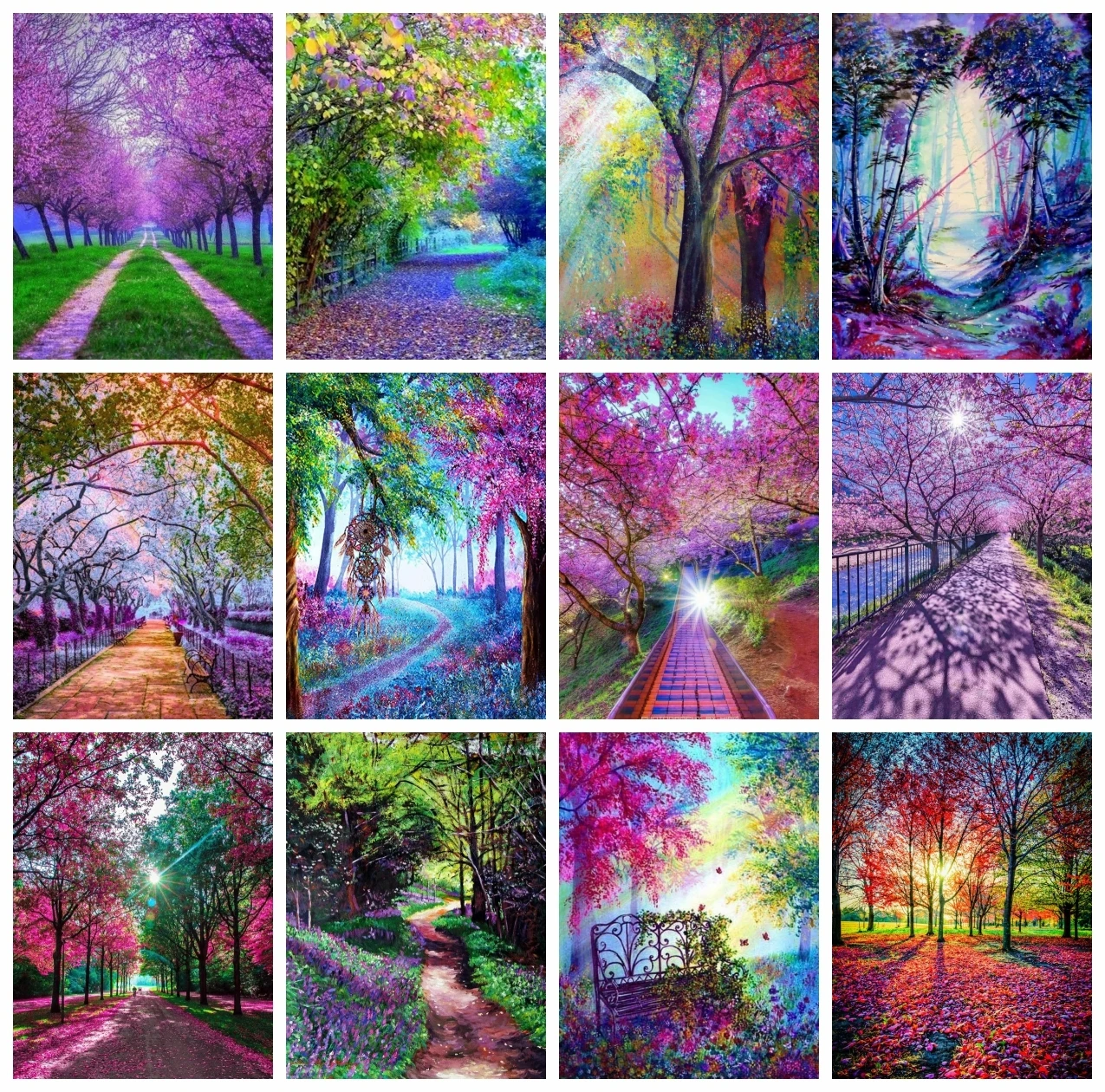 

AZQSD Painting By Numbers Tree Flower Road Canvas Frameless Oil Painting Landscape Handpainted Wall Decor Living Room Gift