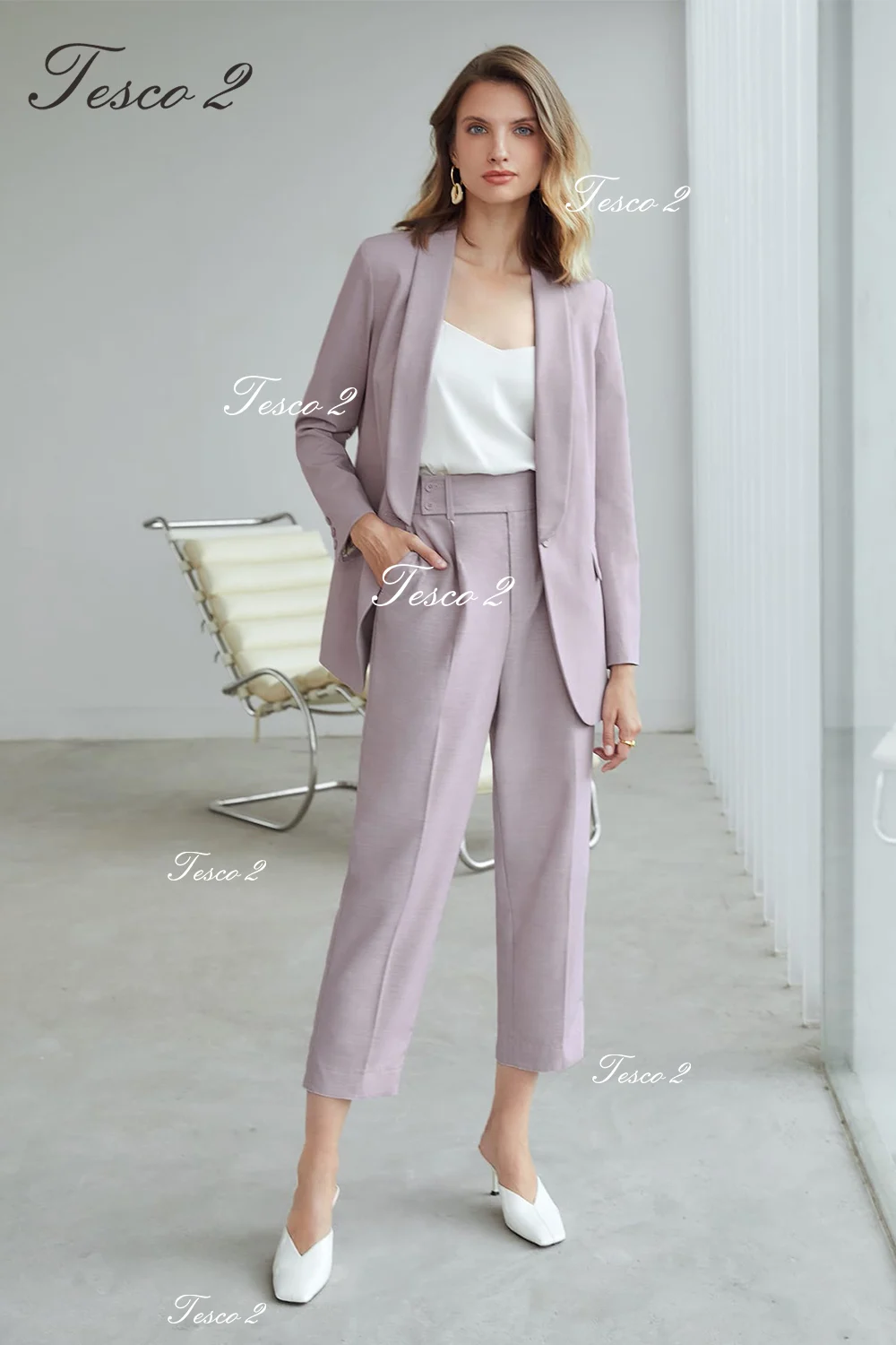 Lilac Colour Women's Suit Chic And Elegant Woman Suit For 2 Piece Jacket Blazer Pants Casual Daily Suit For Spring Autumn