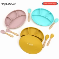 free custom logo 3pcsset soft silicone baby feeding dishes plate spoon food grade bowl fork sets children non slip dinnerware