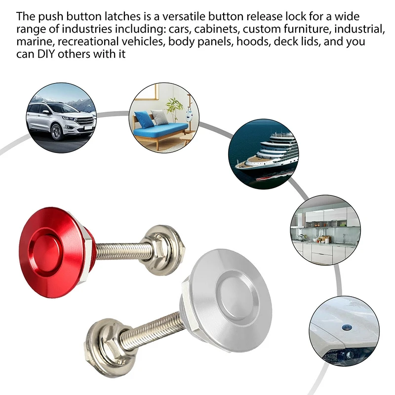 

4X Quick Release Push Hood Latch Button Car Pin Bonnet Lock Bumper Clip Latches