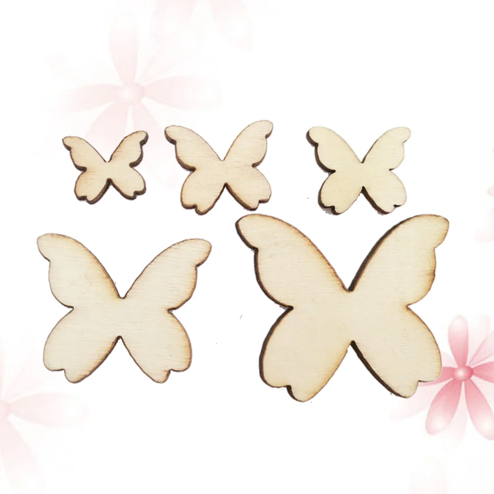 

50 pcs Wooden Butterflies DIY Animal Mixed Size Embellishments Cutouts Craft Wood Ornament for Wedding