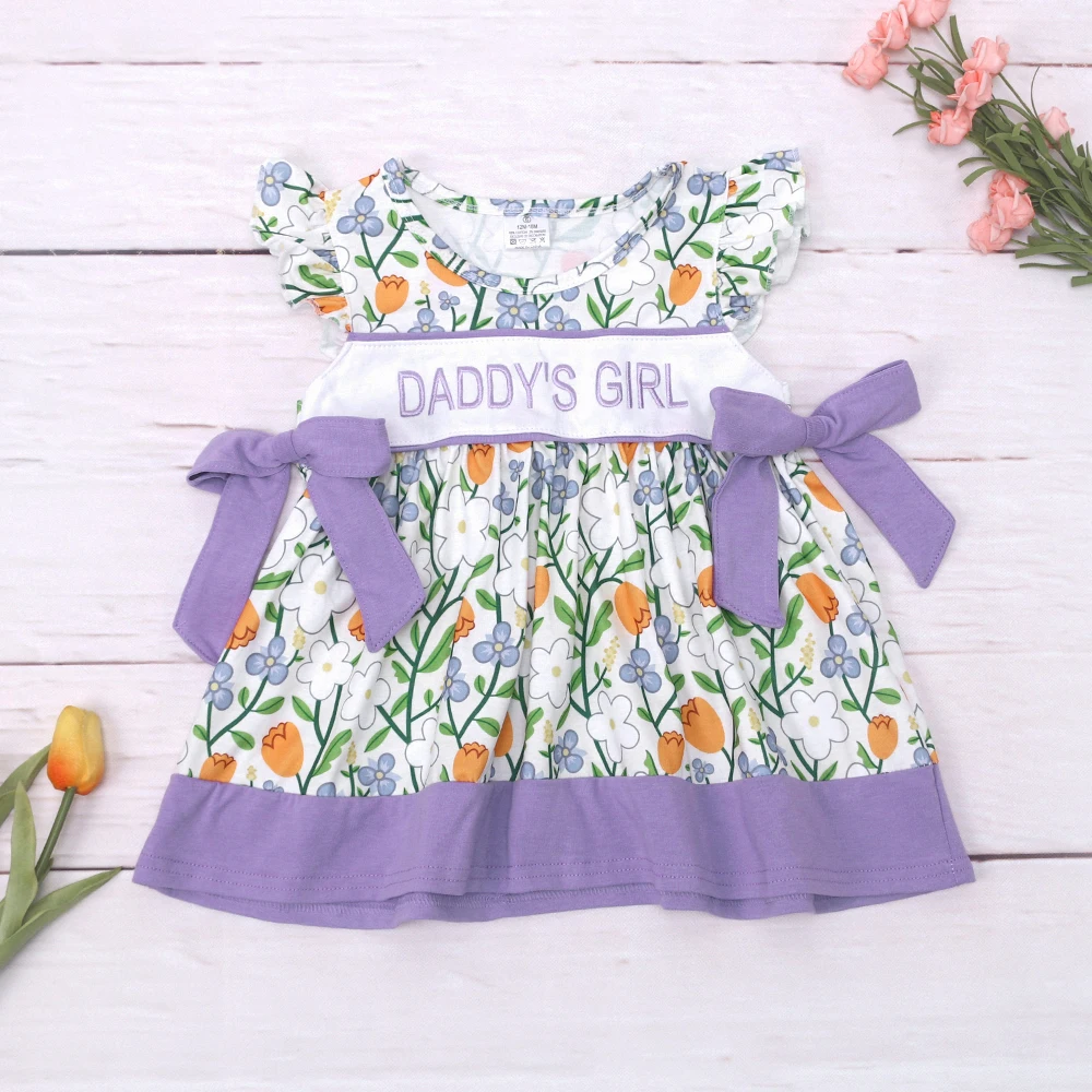 

Baby Girls Princess Dress One Piece Purple Clothes DADDY'S GIRL Embroidery Bodysuit Sweet Skirt Floral Outfit 1-8T Toddler Babi