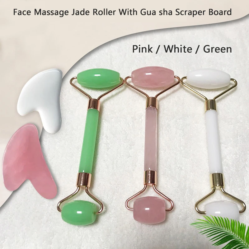 

2pcs/set Face Massage Roller Guasha Board Gua Sha Scraper Face Lifting Up Wrinkle Remover Skin Care Tools