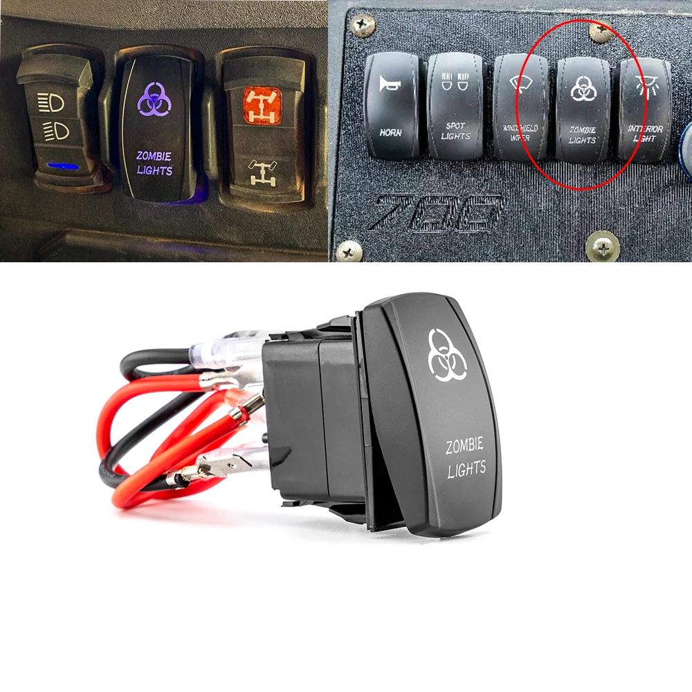 

"Zombie Lights"Rocker Toggle Light Switch 5Pin 12V 20A Blue For UTV Polaris RZR Boat Yamaha Can-AM Maverick Car Light Switch