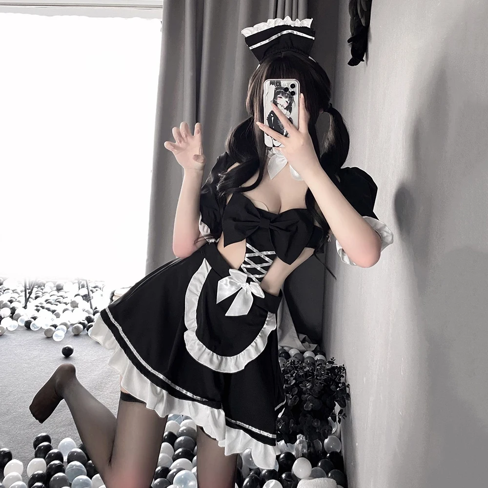 

Maid Outfits Cosplay Kawaii Lolita Costume Backless Babydoll Dress Uniform Role Play Women Sexy Lingerie Costumes Maid Servant