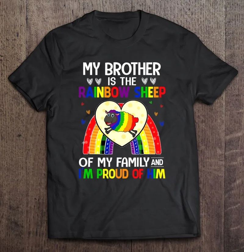 

ЛГБТ гей гордость мой брат Радуга овечья семья сердца мужские футболки аниме футболка черный корейский стиль для мальчиков Топ Хлопок для м...