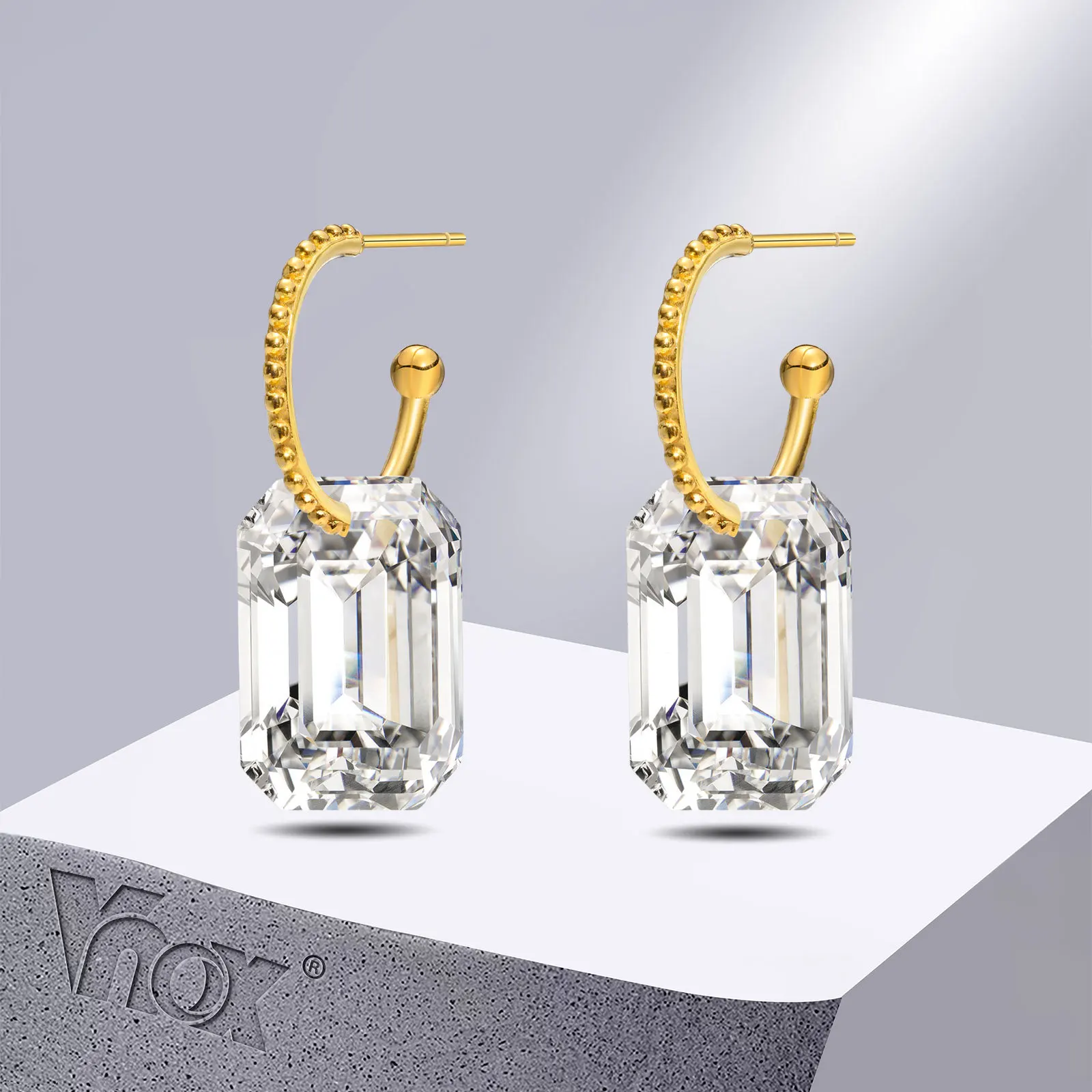 

Vnox Shiny Square Cubic Zirconia Dangle Earrings for Women Party Birthday,Gold Color Stainless Steel Metal Ear Gift Accessories