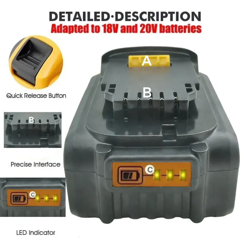 Фото Оригинальный аккумулятор DeWALT 20В/18В 6Ач 8Ач MAX FlexVolt для электроинструментов DCB606 DCB205 DCB206 DCB209 DCB182 №3