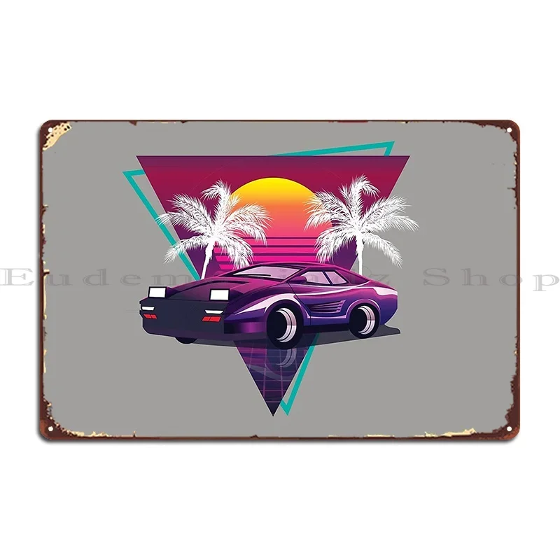 Фото Vaporwave Ретро Закат Пальма Спортивный Автомобиль 80S Металлическая Табличка Печатная Стена Пещера Клуб Настенная Пещера Иржавая Оловянная Вывеска Плакат №1