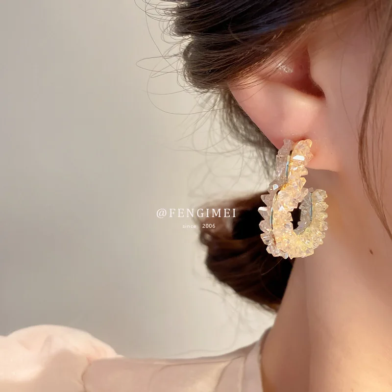 

925 Silver Needle Love Crystal Earrings Korean Fashion Temperament High-quality Jewelry Earrings Earrings New Versatile Earrings