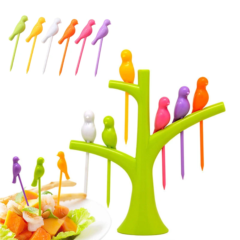 

Tableware Dinnerware Sets Creative Tree+Birds Design Dessert Fork Set Vegetable Food Cocktail Picks Dinnerware Food Decor
