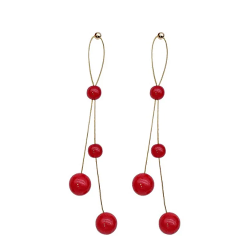 

Ofertas Hot Sale New Korean Style Simple Popular Fashion Long Tassel Red White Pearl Dangle Earrings Jewelry for Women