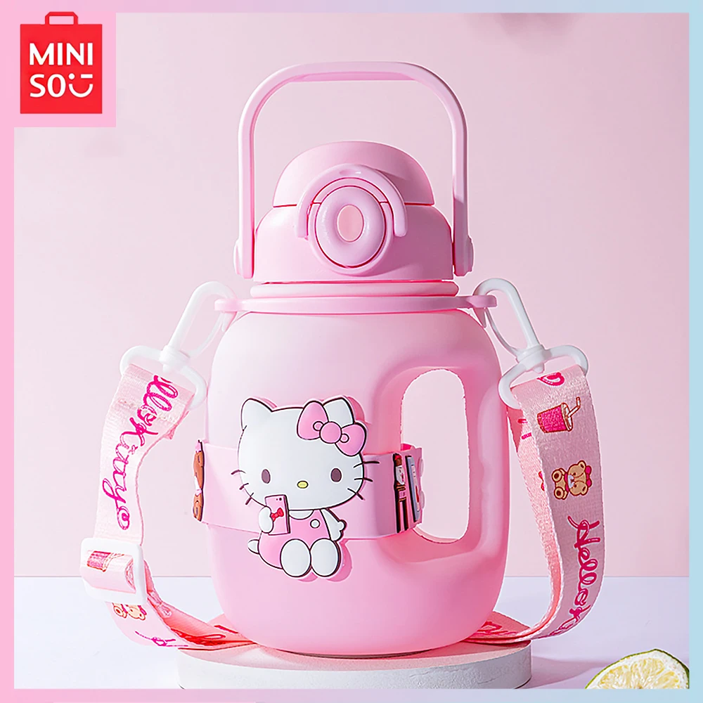 

Miniso Hello Kitty Kawaii Pink Cartoon Large Capacity Plastic Student Outdoor 1300ML Water Cup with Straw Girls Birthday Gift