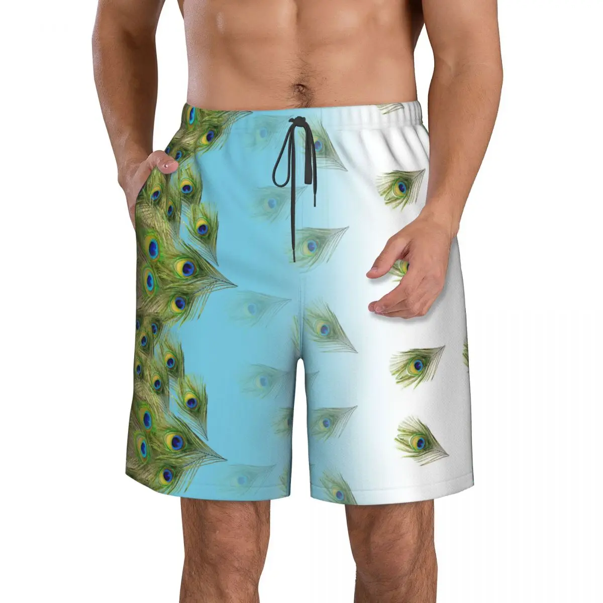 

Быстросохнущие плавательные шорты для мужчин, купальники, мужской купальник, плавки, летняя пляжная одежда для купания, перо павлина