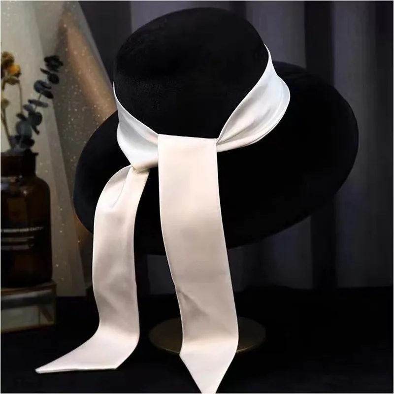 

fashion streetstyle black wide brim wool bucket hat female vintage big hat for women looks like Audrey Hepburn