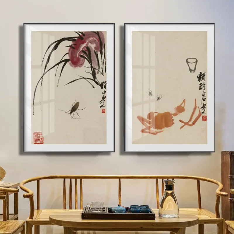 Чернила в китайском стиле бабочка цветочные принты настенное искусство холст