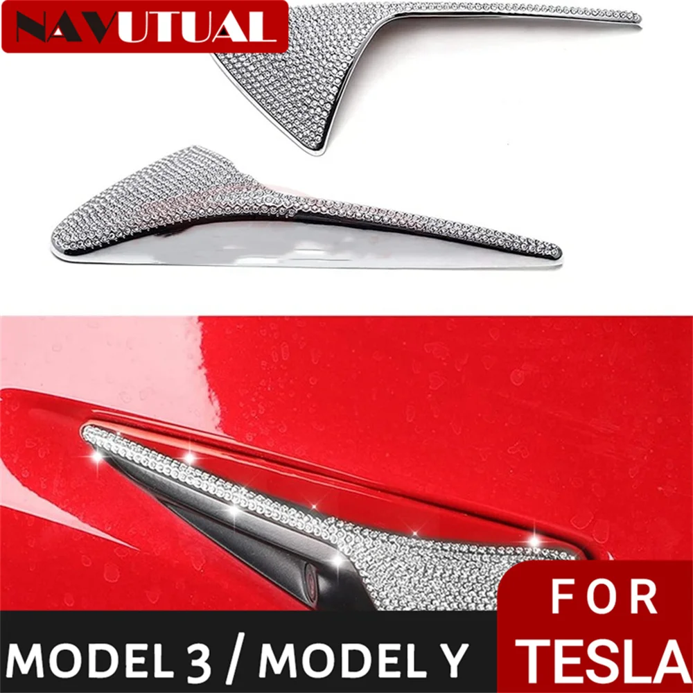 

Metal Bling Turn Signal Side Camera Cover for Tesla Model 3 Y S X Crystal Diamond Left Right Sparkly Sticker Car Accessories