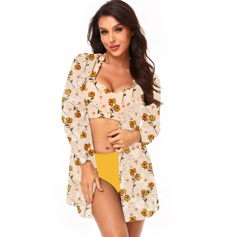 

2023 New 3Pieces Swimsuit Cover up Floral Print Halter-Bikini Set Summer-Beach Swimsuits Sexy Hater-Bikini for Beach-Party Sexy