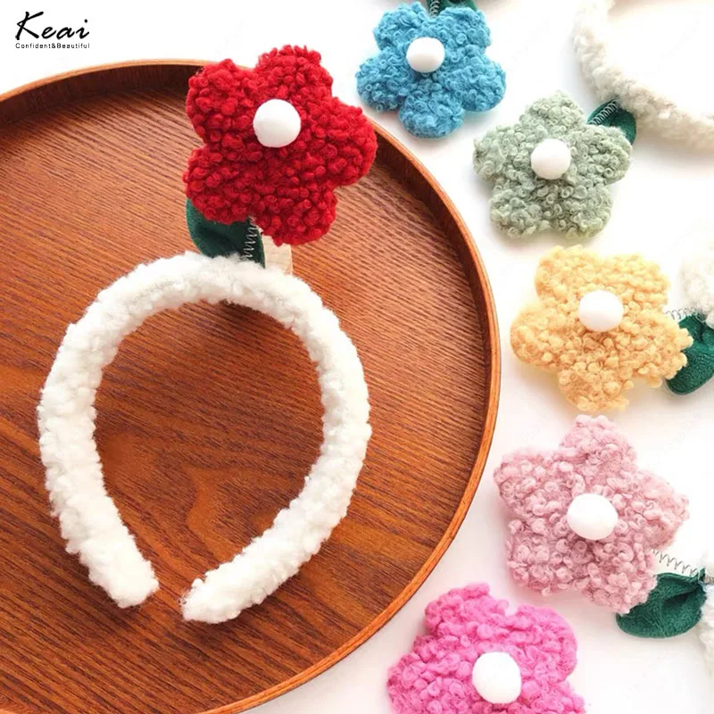 

2023 Fashion Lovely Lamb Wool Flowers Hairbands Elastic Women Girls Cashmere Hair Hoop Headband Bezel Hair Accessories Headdress