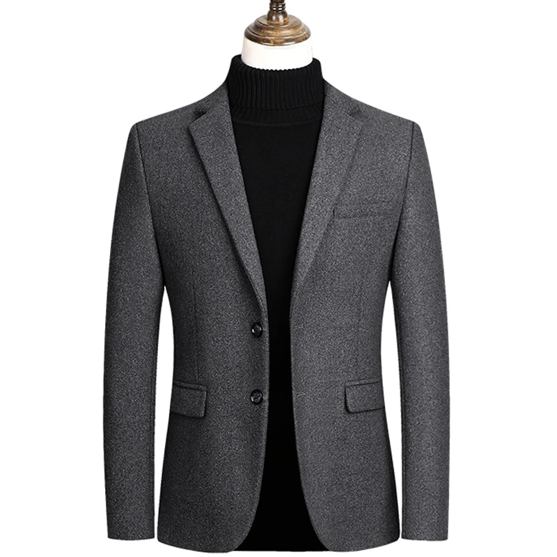 

Men Autumn Blazer Jacket Single-breasted Slim Fit Outwear Smart Casual High Quality Winter Wool Windproof Warm Suit Jackets 4XL