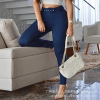 spring and summer fashion solid color slim fit pants womens pants womens casual belt high waist pencil pants trousers