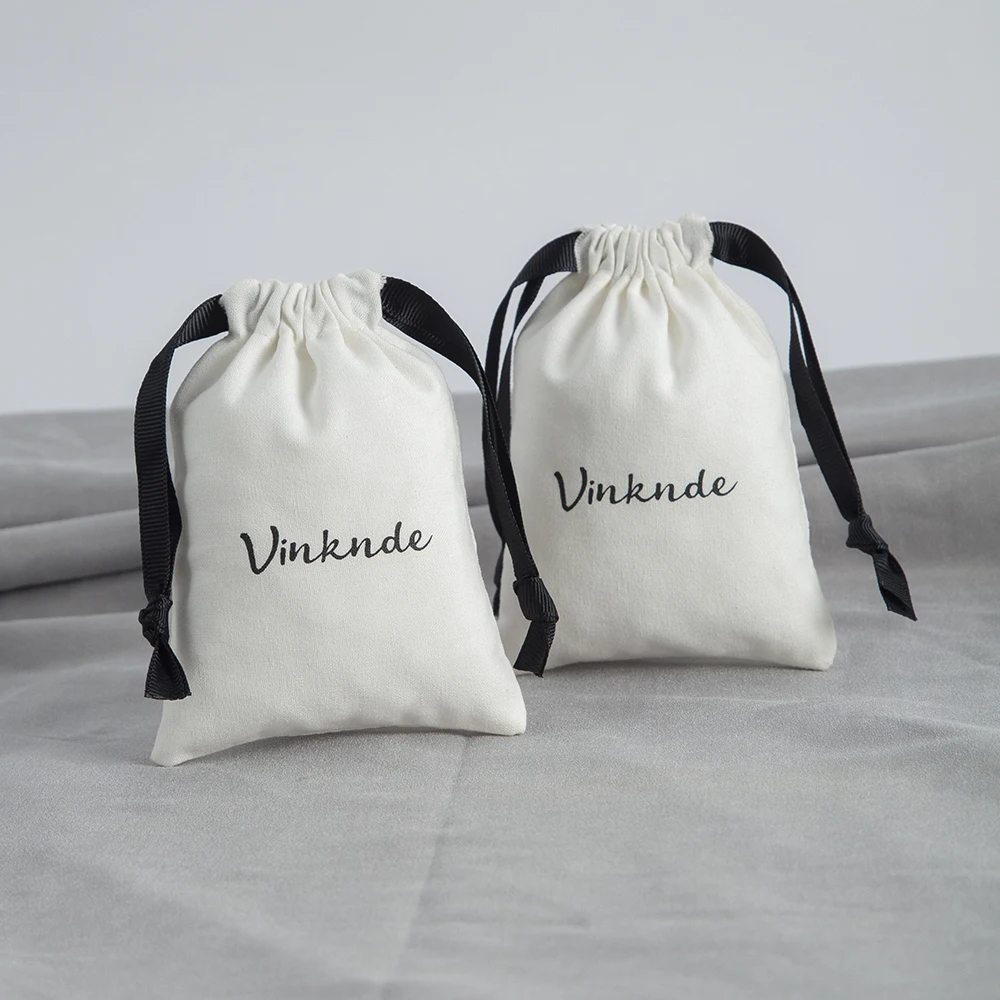 Drawstring Jewelry Gift Bags 100-Pack White Cotton Cloth Pouches With Black Ribbon in Bulk Custom Logo Wedding Favors Candy Bag