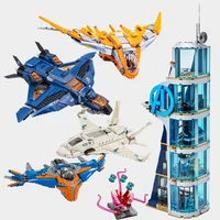 marvels heroes avengers tower spiderman quinjet iron man thanos guardians galaxy aircraft toy figures building block brick kid