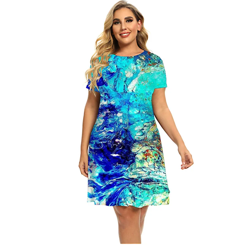 

Dresses For Women 2022 Summer New Women's Short-Sleeved Creative 3D Printed Dress
